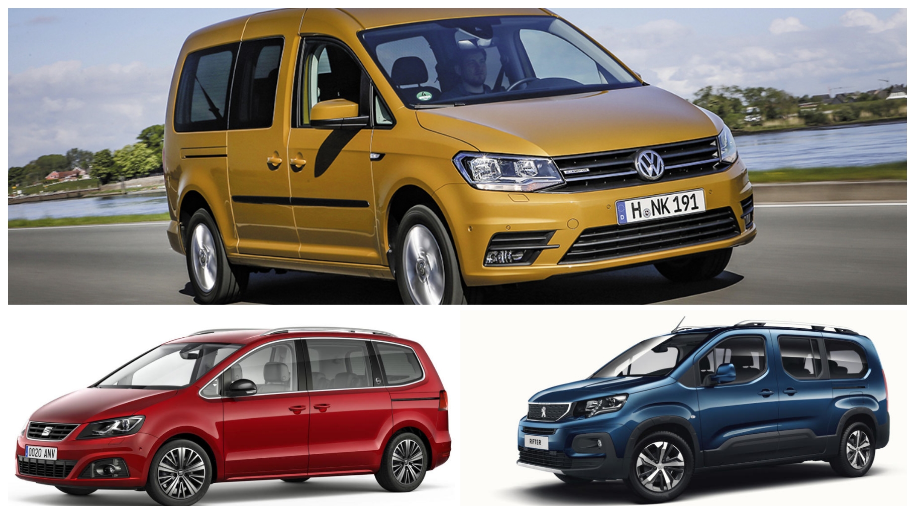 6 ocupantes y equipaje: ¿Seat Alhambra, Peugeot Rifter Long o Volkswagen Caddy Maxi? 1 mosaicocoches