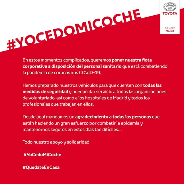 Coronavirus: Toyota también se une a la iniciativa #YoCedoMiCoche 1 yocedomicoche vf