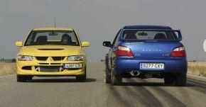 mitsubishi lancer evo frontal subaru impreza sti trasera diciembre 2004