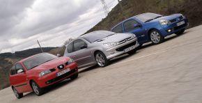 renault clio rs peugeot 206 seat ibiza fr febrero 2005 tres cuartos