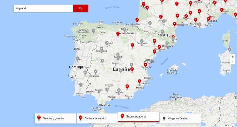 Red Supercargadores Tesla 2017 en Españ