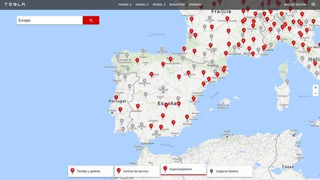 Mapa Supercargadores