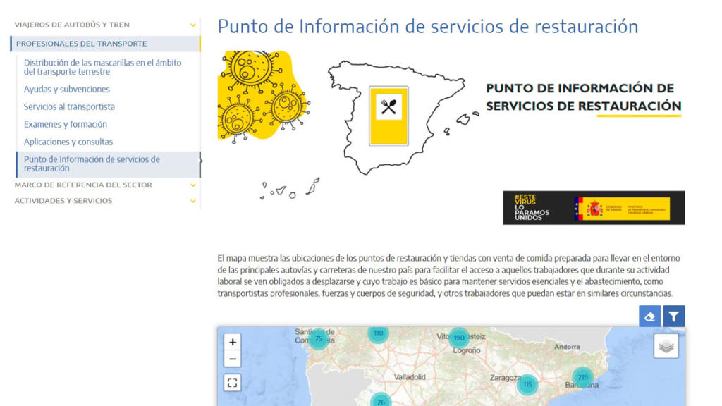Mapa de restaurantes abiertos durante el estado de alerta