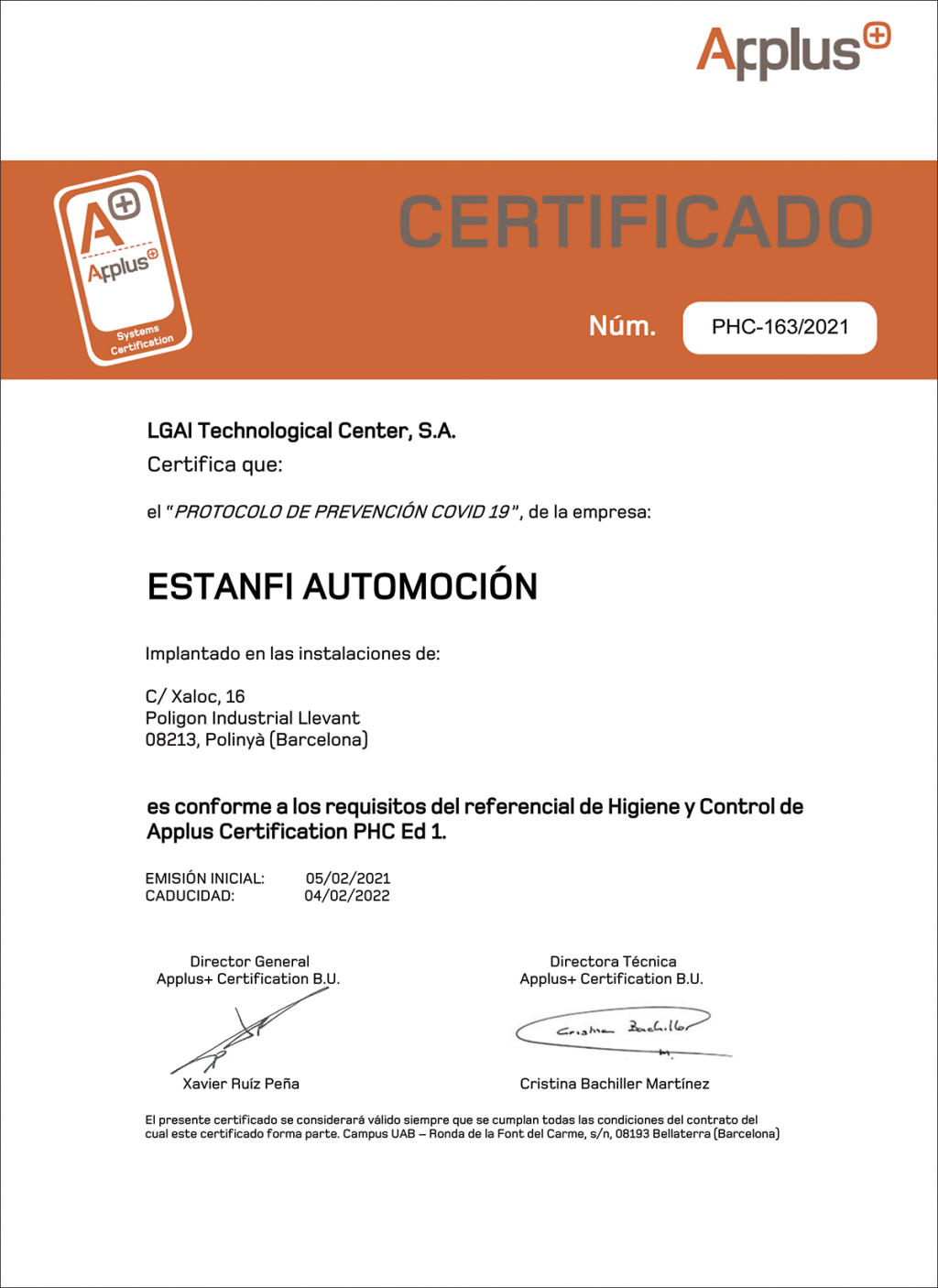 Certificado Estanfi