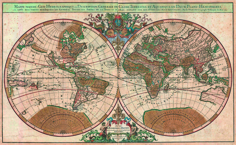 1691sansonmapoftheworldonhemisphereprojection geographicus world sanson 1