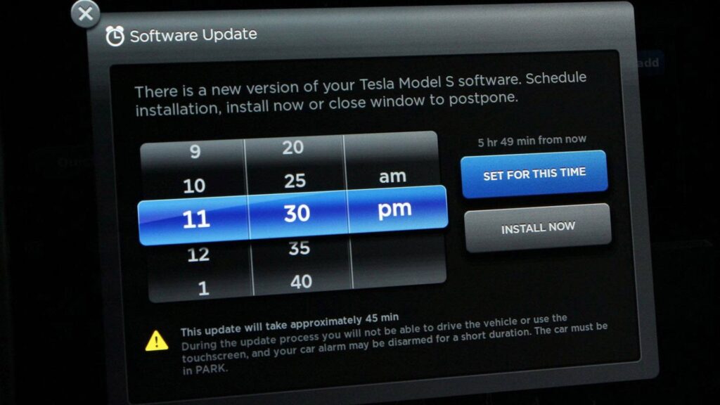 Actualización Over The Air en un Tesla Model S - pantalla de confirmación
