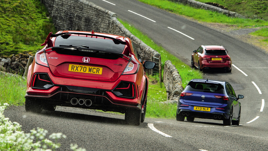 Honda Civic Type R vs. Volkswagen Golf R vs. Mercedes AMG A45