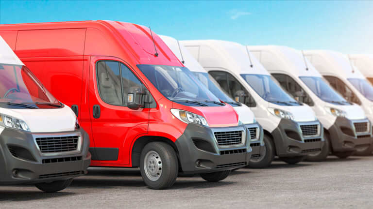 red delivery van in a row of white vans best expr 2021 08 31 08 29 14 utc