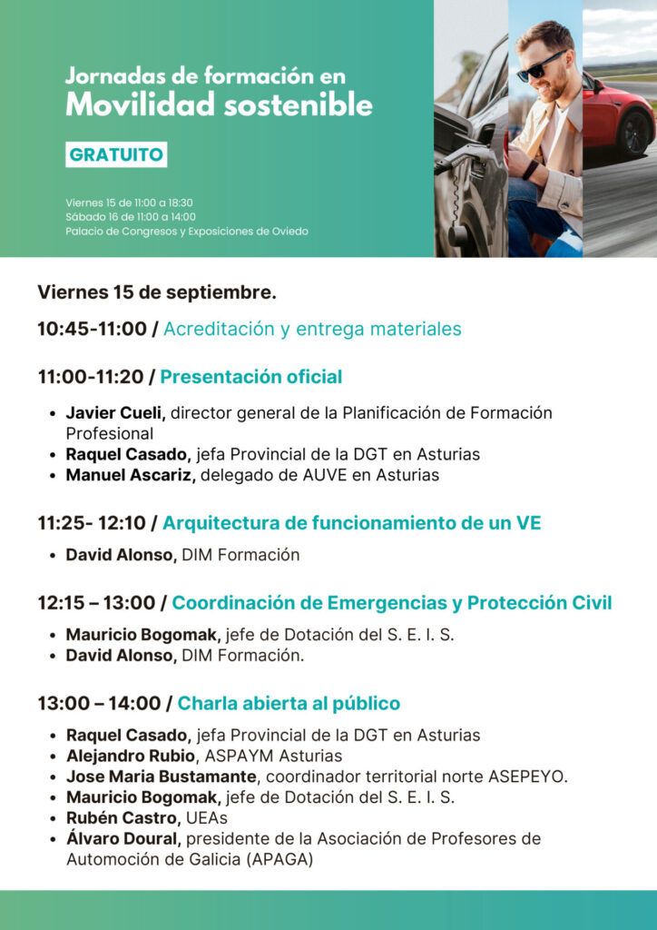 Programa de las Jornadas de Formación en Movilidad Sostenible el día viernes 15 de septiembre por la mañana