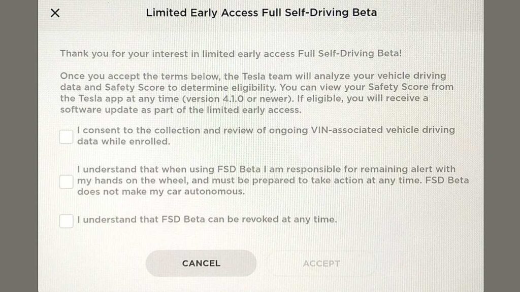 discliaumer full self driving beta tesla