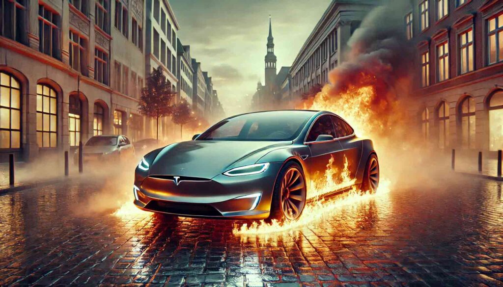Tesla ardiendo en Berlín