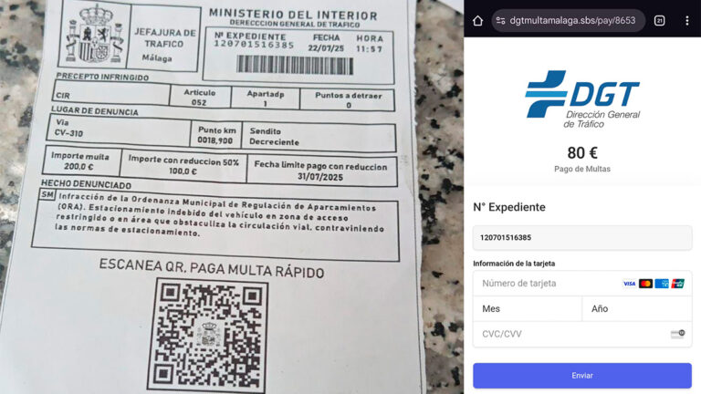 Phishing de la DGT en parabrisas en Málaga