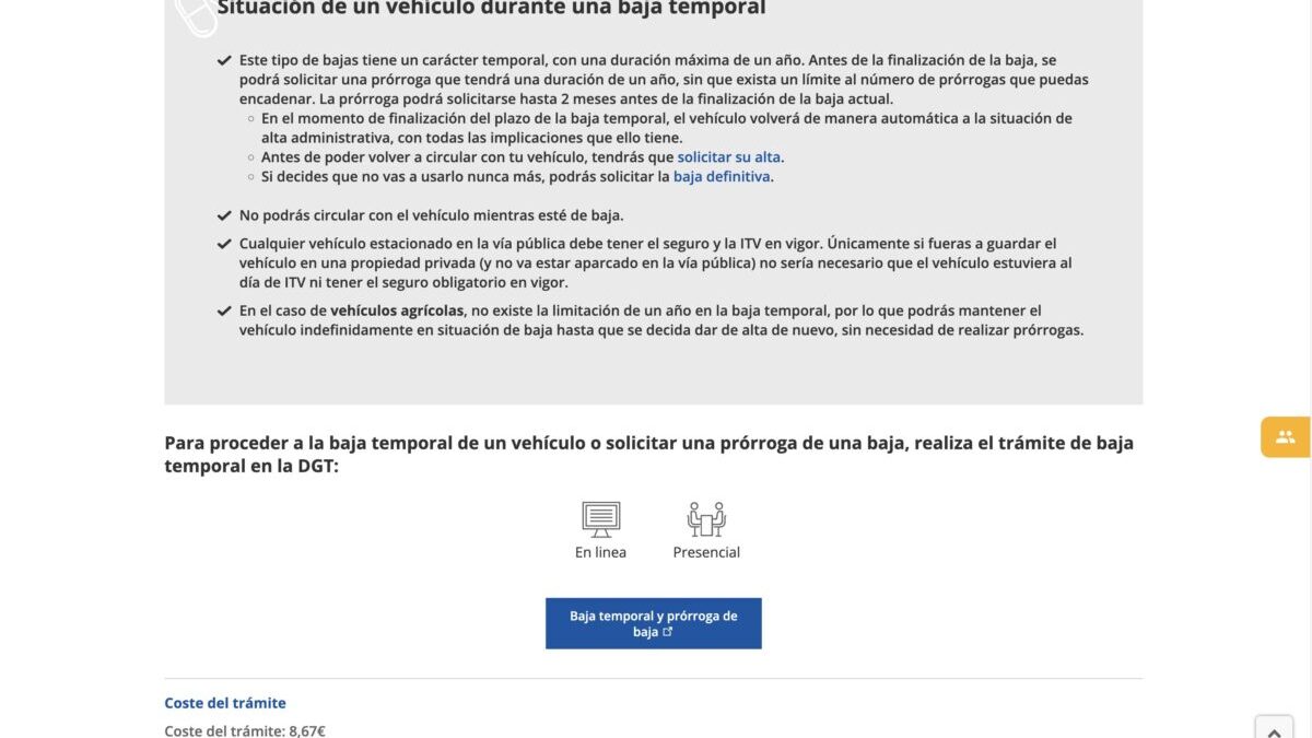 Baja temporal del vehículo DGT