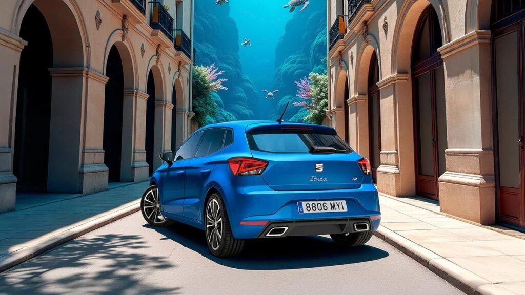 seat ibiza fr urbano deportivo color azul saphire entre edificios