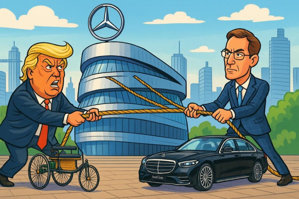 Caricatura Mercedes vs Trump