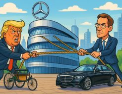 Caricatura Mercedes vs Trump