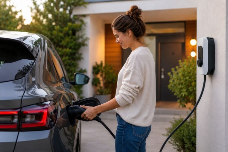 mujer cargando coche