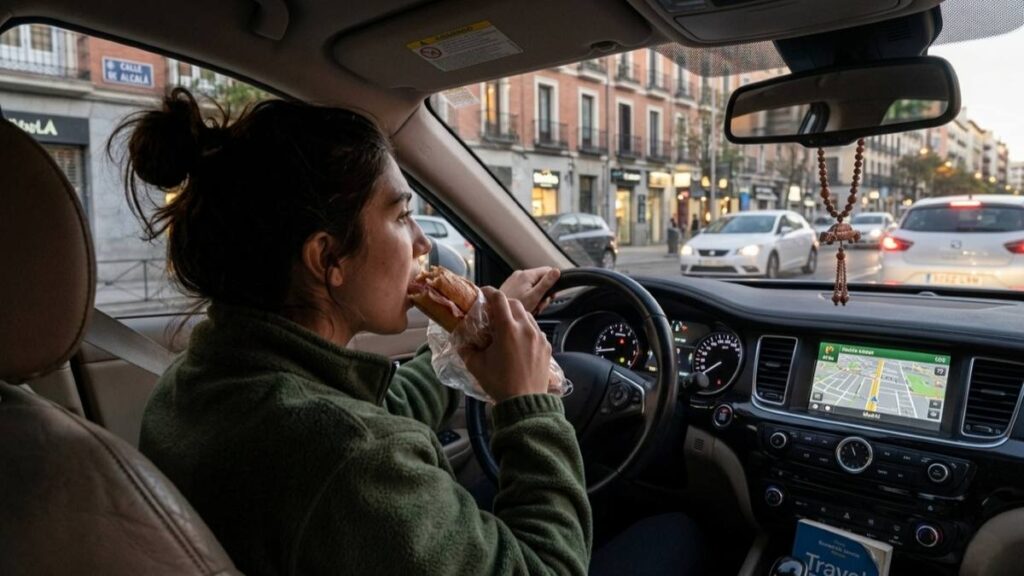 persona comiendo mientras conduce