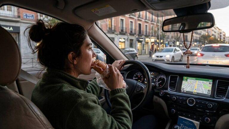 persona comiendo mientras conduce