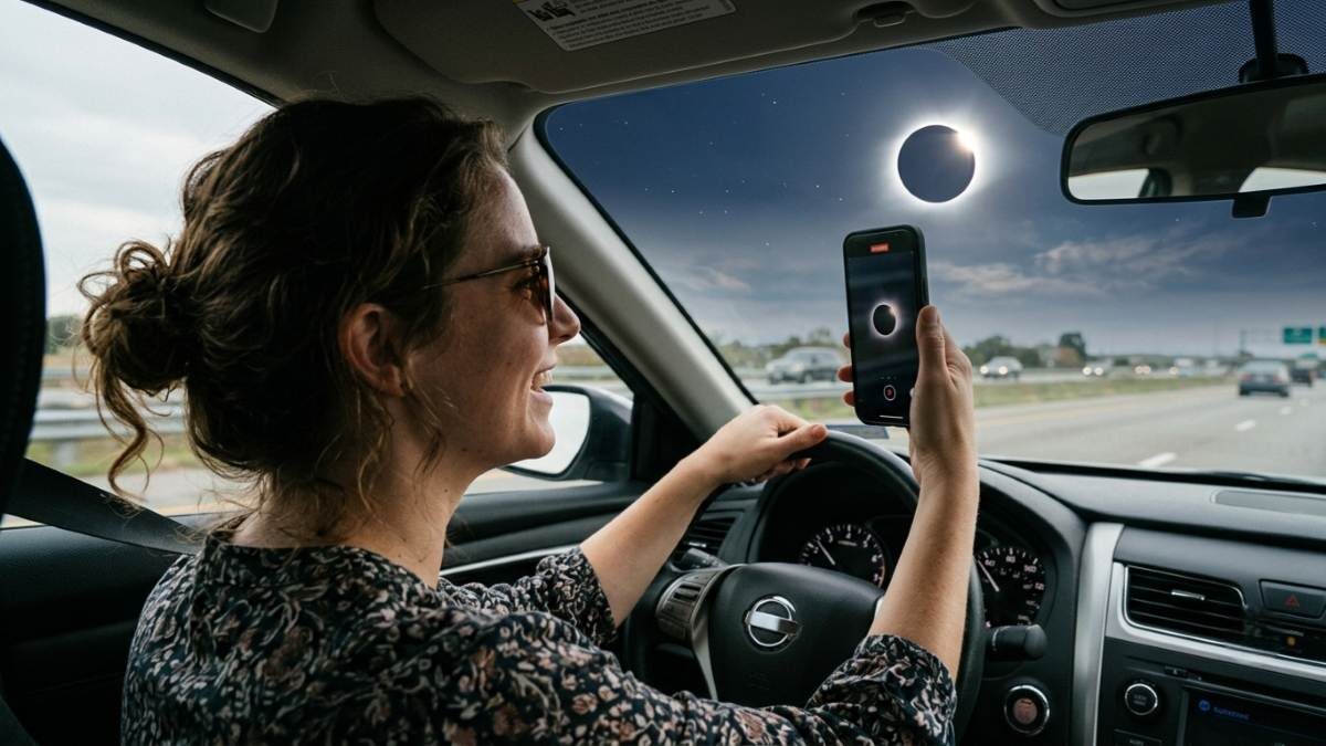 Graba eclipse mientras conduce Graba eclipse mientras conduce