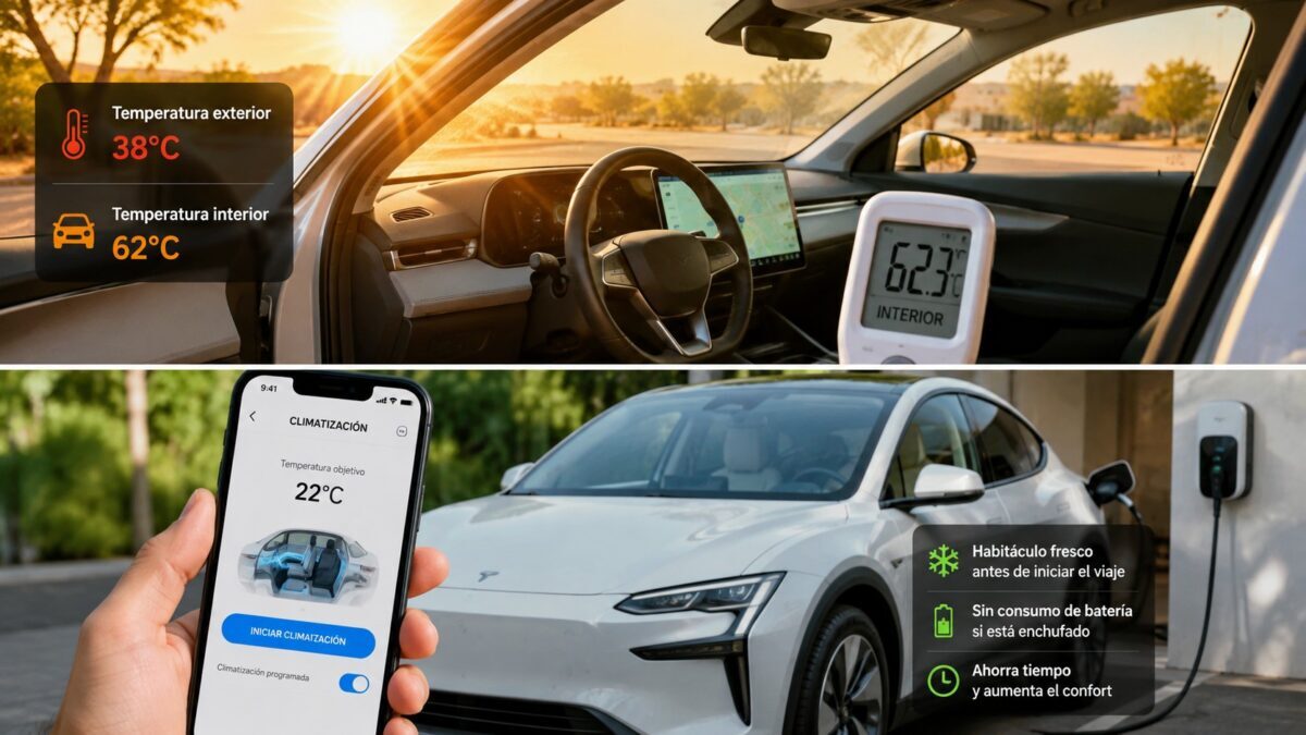 Refrigeración coche eléctrico aparcado al sol veraniego