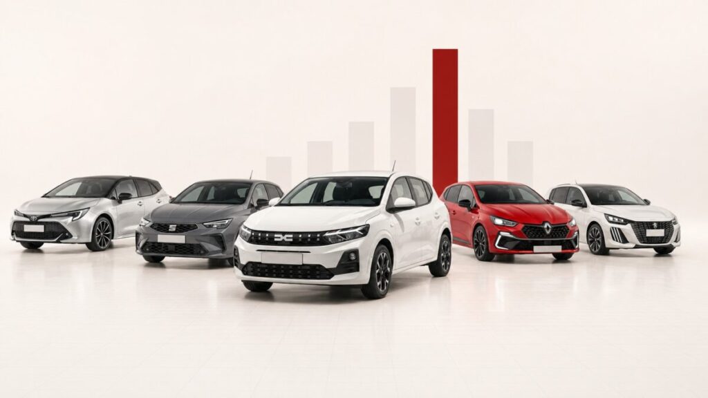 Los cinco coches más vendidos en España en 2026, con el Dacia Sandero en el centro